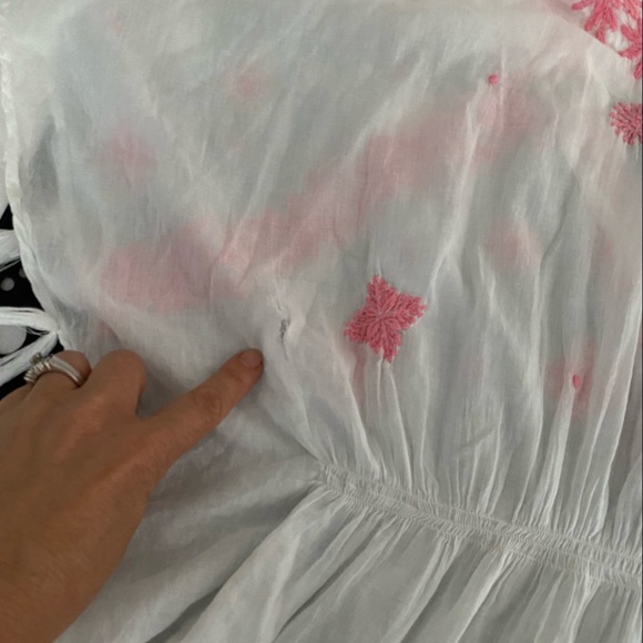 Original Letarte Maui HI Beach Coverup Pink White v-neck Embroidered XLP Floral - Picture 12 of 15